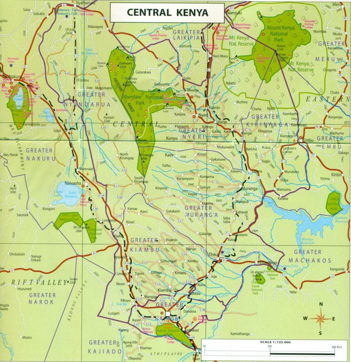 kort over det centrale Kenya