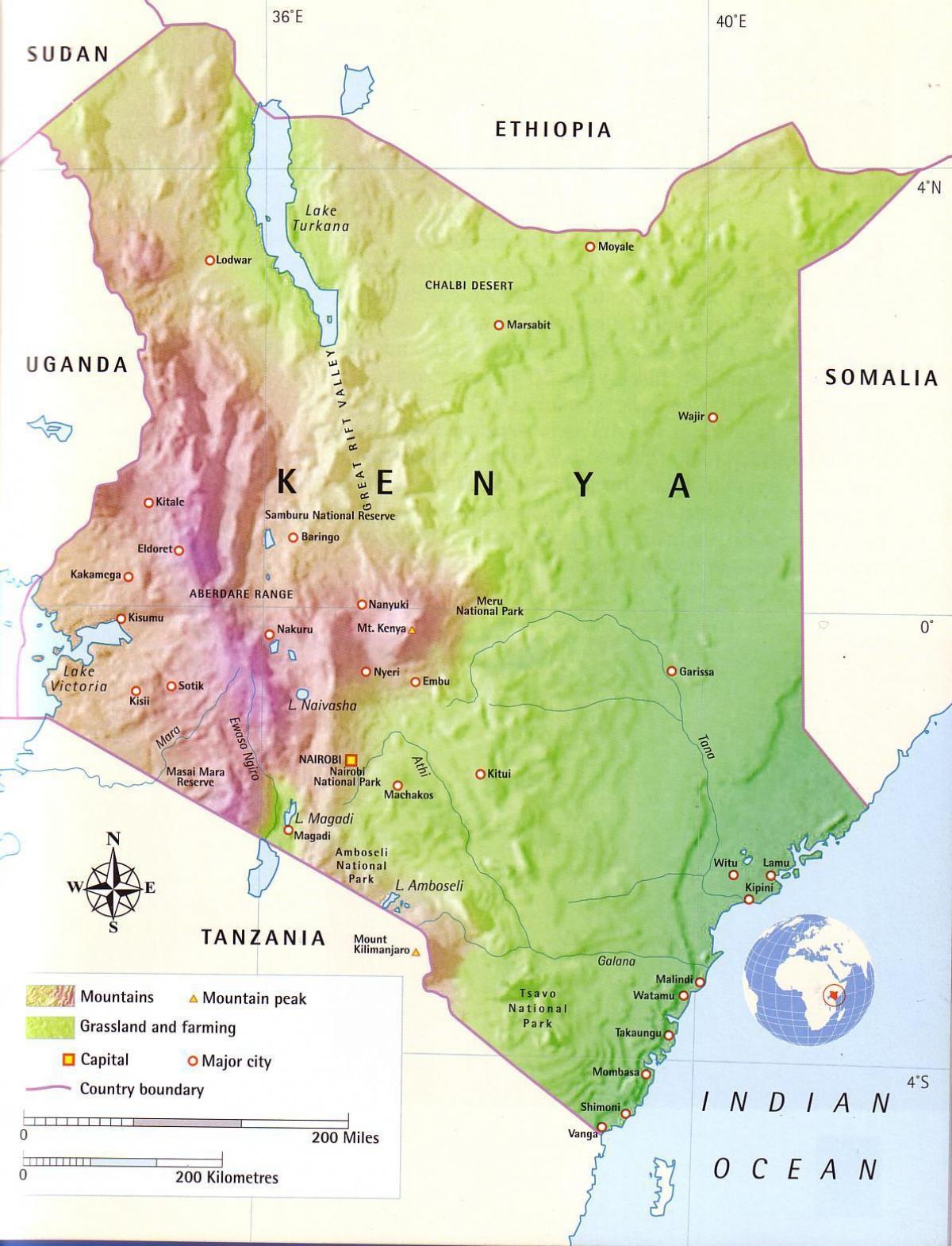 kort over Kenya bjerge