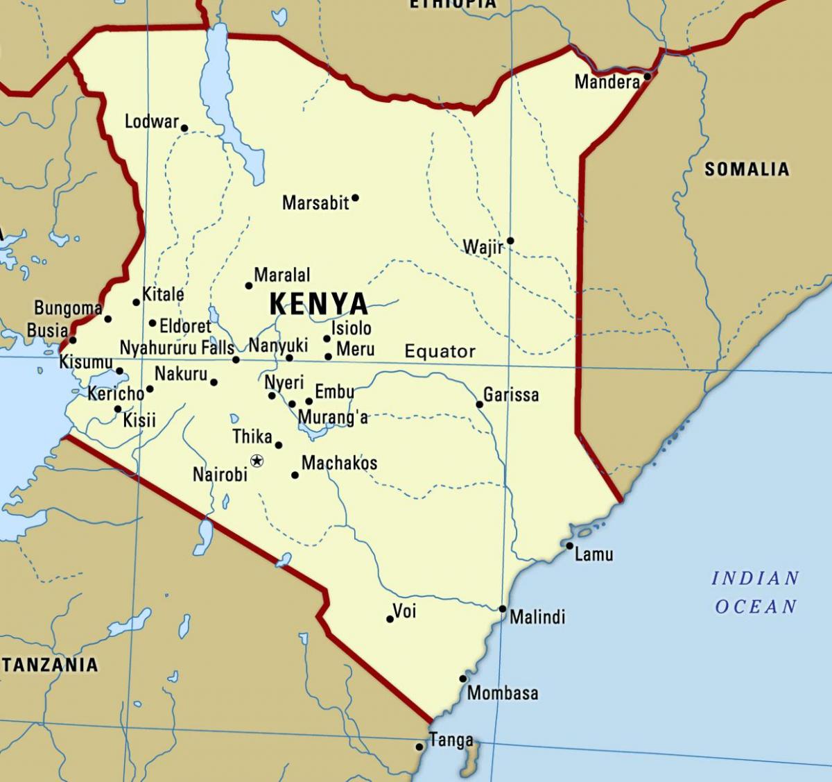 kort over Kenya med byer