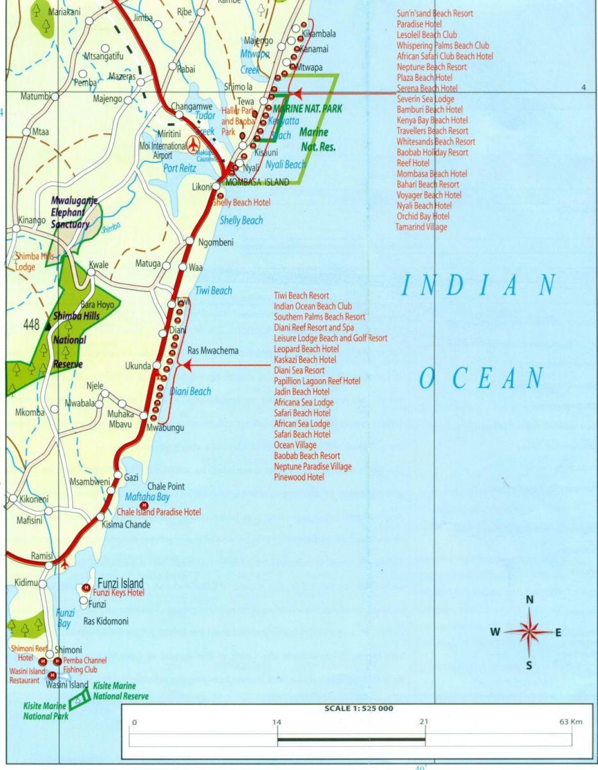 kort over Kenyas kyst