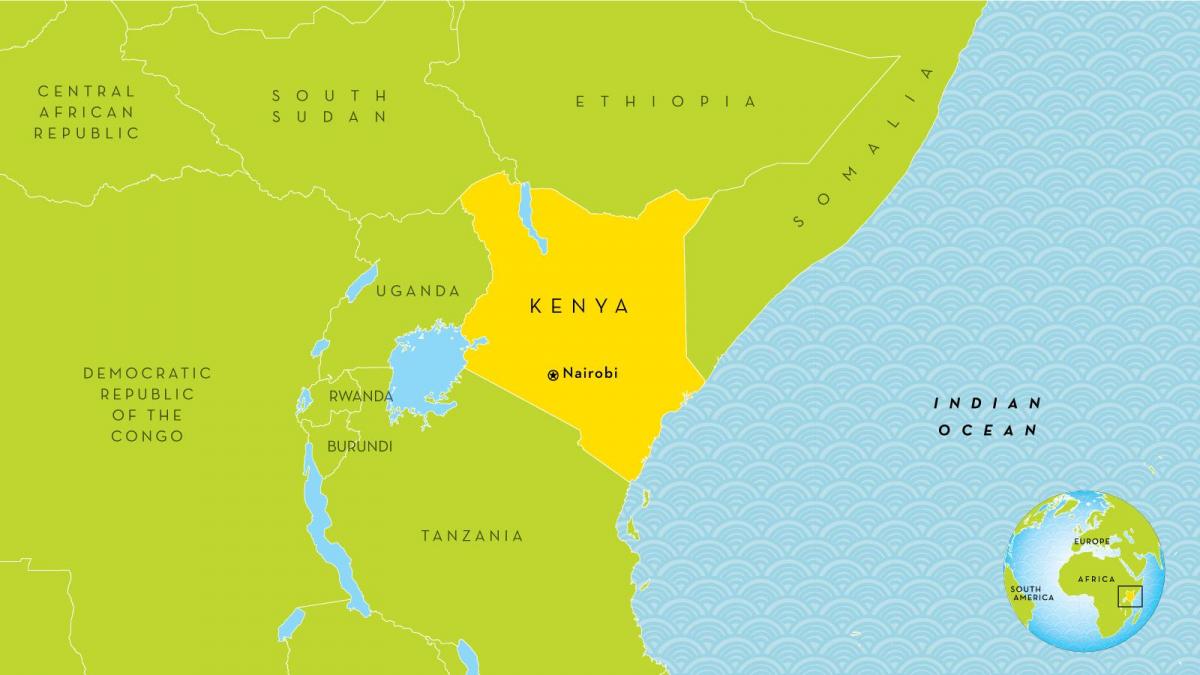 kort over Kenya og de omkringliggende lande