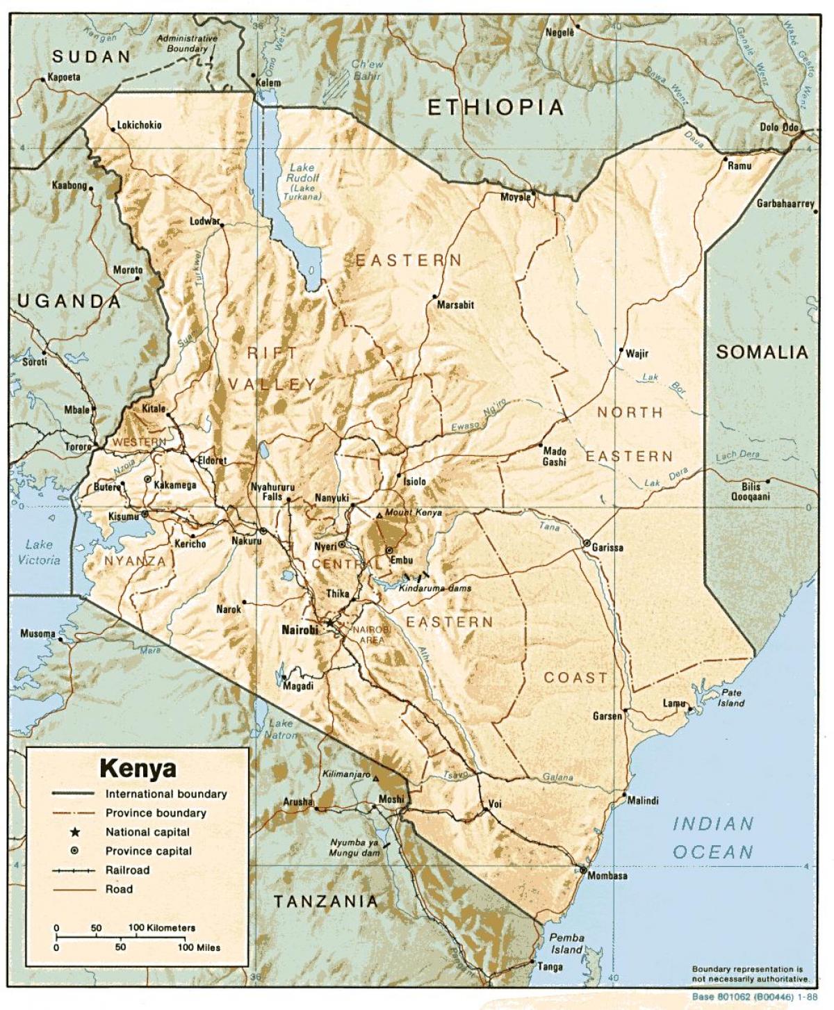 kort over Kenya viser større byer