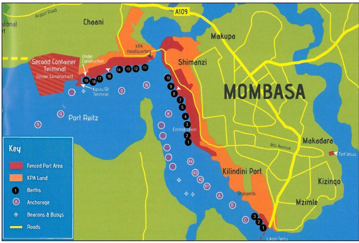 kort over mombasa, Kenya