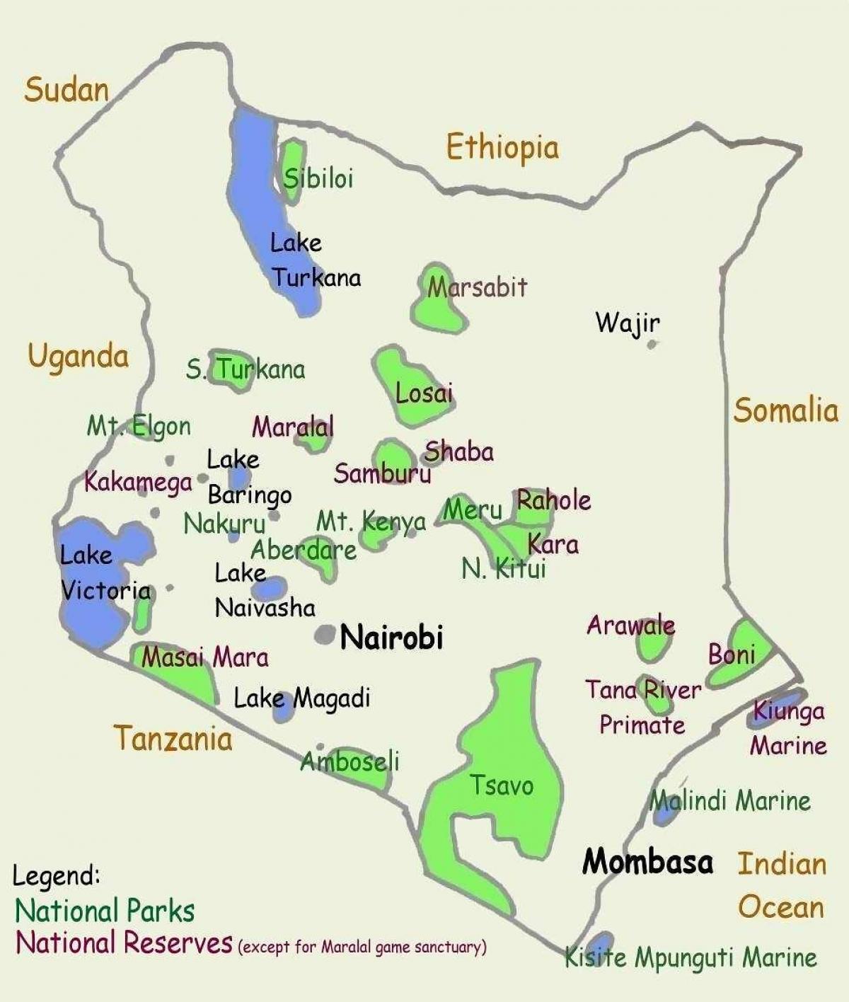 kort over søer i Kenya