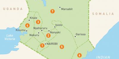 Kort over Kenya viser provinser