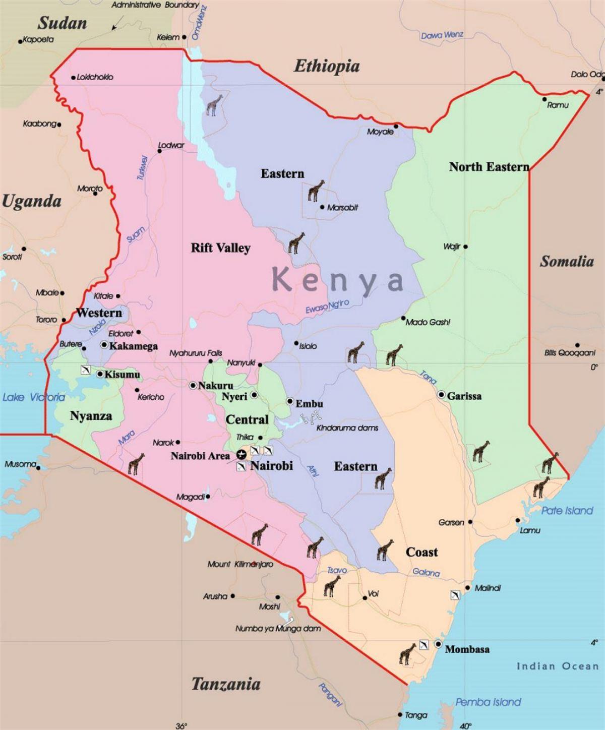 stort kort over Kenya