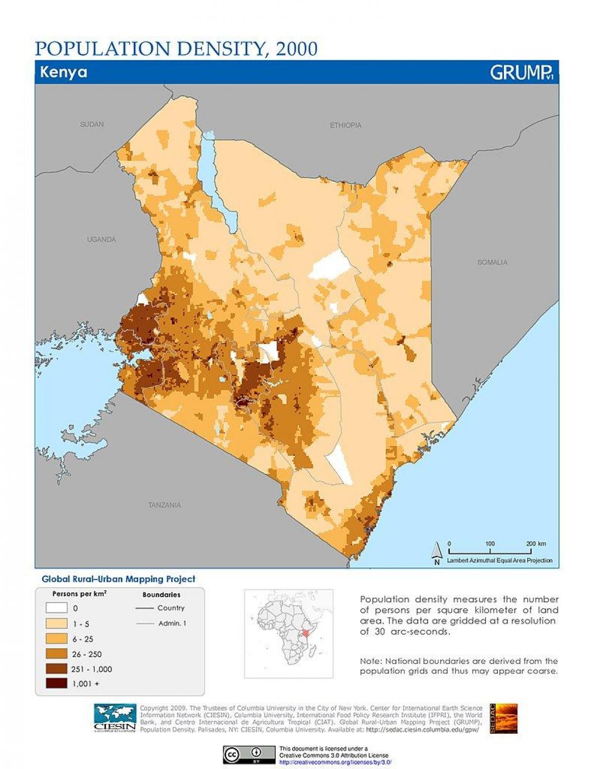 Kenya befolkningstæthed kort
