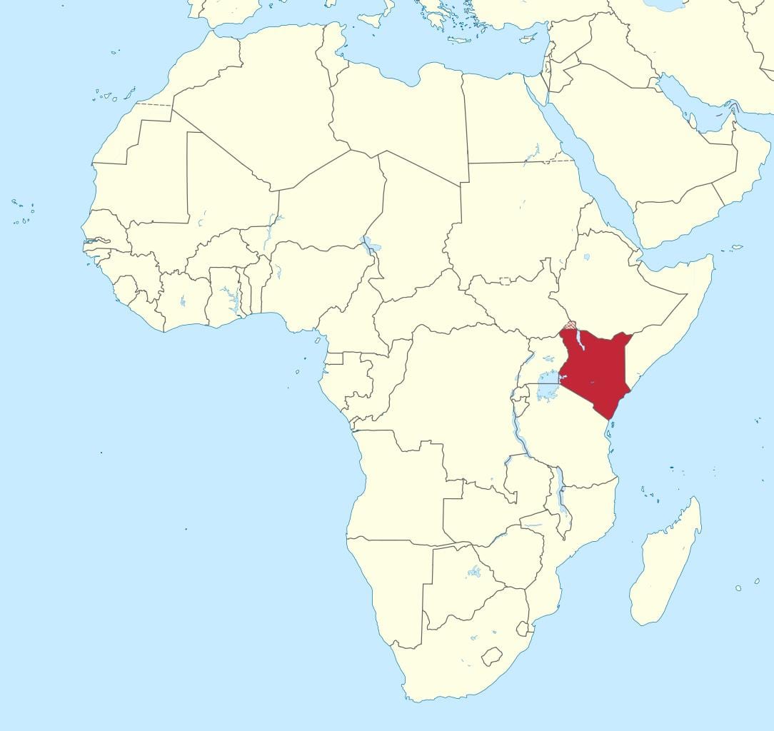 kort over afrika og Kenya fremhævet
