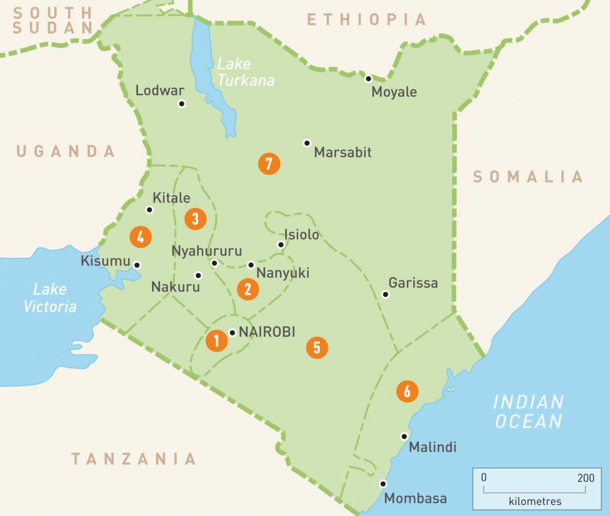 kort over Kenya viser provinser