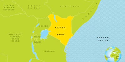 Kort over Kenya og de omkringliggende lande